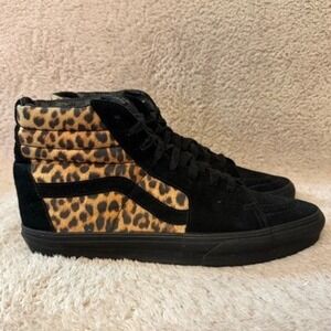 Vans Sk8-Hi Black Leopard Print Suede High Top Sneakers Mens 11 US Skate Shoes